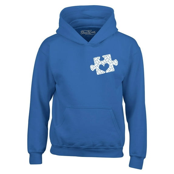 Shop4Ever Men's Small Heart Puzzle Piece Autism Awareness Hooded Sweatshirt Hoodie Large Royal Blue