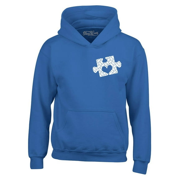 Shop4Ever Men's Small Heart Puzzle Piece Autism Awareness Hooded Sweatshirt Hoodie Small Royal Blue