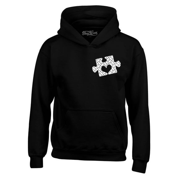 Shop4Ever Men's Small Heart Puzzle Piece Autism Awareness Hooded Sweatshirt Hoodie X-Large Black
