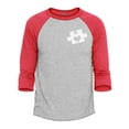 thumbnail image 1 of Shop4Ever Men's Small Heart Puzzle Piece Autism Awareness Raglan Baseball Shirt XX-Large Heather Grey/Red, 1 of 4
