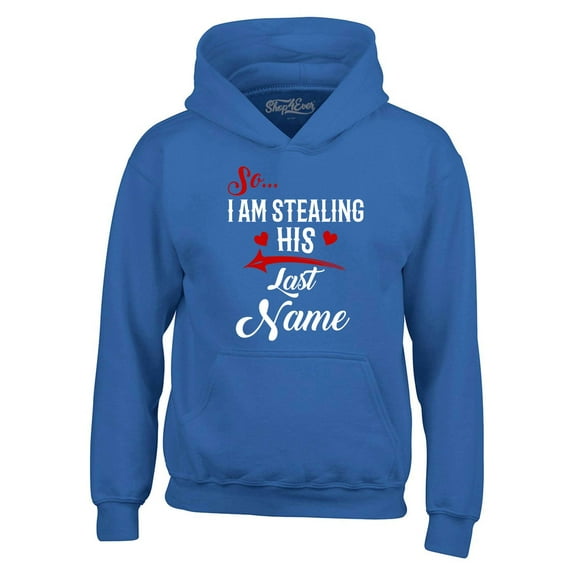 Shop4Ever Men's So I'm Stealing His Last Name Couples Matching Hooded Sweatshirt Hoodie Medium Royal Blue