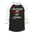 thumbnail image 1 of Shop4Ever Men's So I'm Stealing His Last Name Couples Matching Raglan Baseball Shirt Medium Black/White, 1 of 4