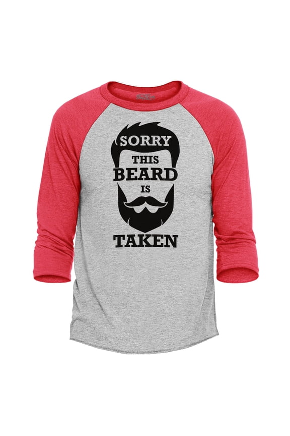 Men's Sorry This Beard is Taken Funny Hipster Valentines Raglan Baseball Shirt Large Heather Grey/Red