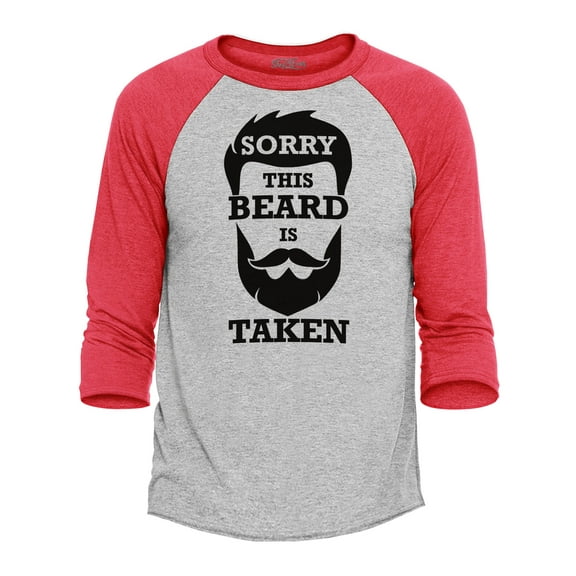 Shop4Ever Men's Sorry This Beard is Taken Funny Hipster Valentines Raglan Baseball Shirt X-Small Heather Grey/Red