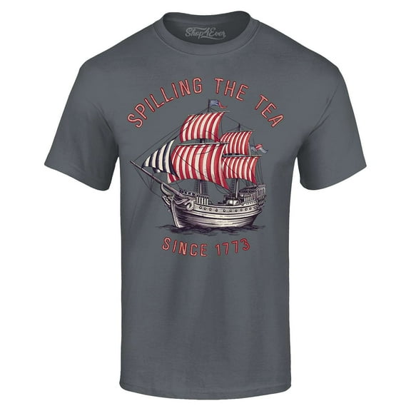 Shop4Ever Men's Spilling The Tea Since 1773 Graphic T-shirt Small Charcoal