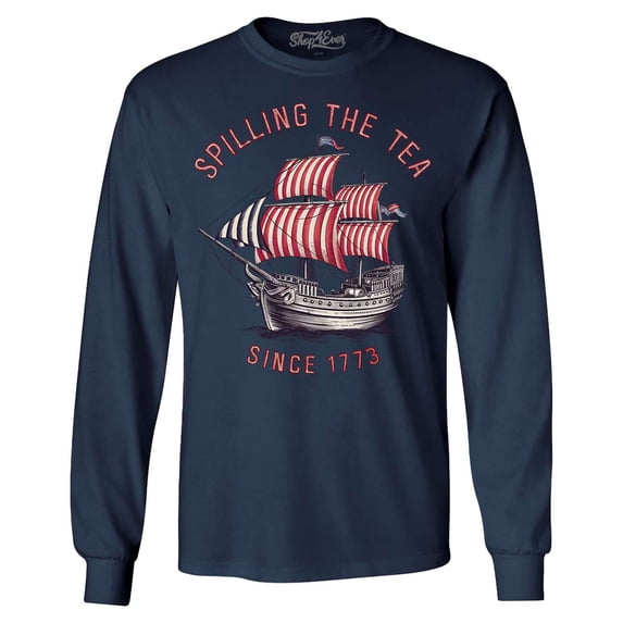 Shop4Ever Men's Spilling The Tea Since 1773 Long Sleeve Shirt Large Navy