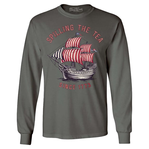 Shop4Ever Men's Spilling The Tea Since 1773 Long Sleeve Shirt X-Large Charcoal