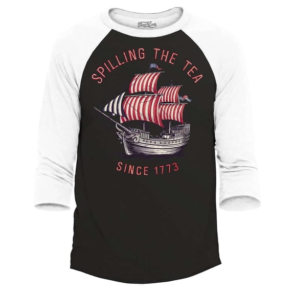 Shop4Ever Men's Spilling The Tea Since 1773 Raglan Baseball Shirt Medium Black/White