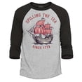 thumbnail image 1 of Shop4Ever Men's Spilling The Tea Since 1773 Raglan Baseball Shirt Small Heather Grey/Black, 1 of 3