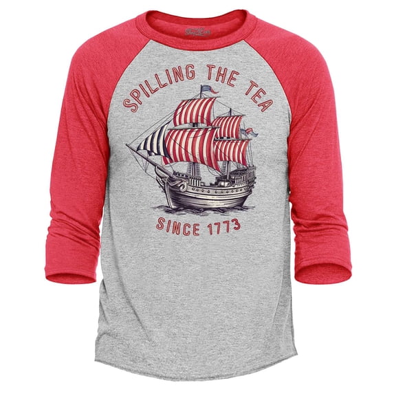 Shop4Ever Men's Spilling The Tea Since 1773 Raglan Baseball Shirt Small Heather Grey/Red