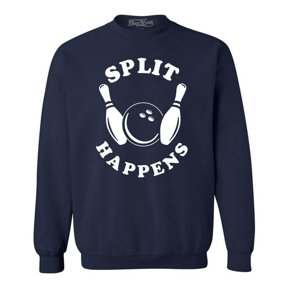 Shop4Ever Men's Split Happens Funny Bowling Crewneck Sweatshirt Medium Navy