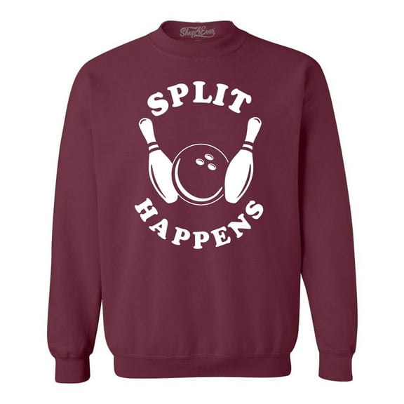 Shop4Ever Men's Split Happens Funny Bowling Crewneck Sweatshirt XX-Large Maroon