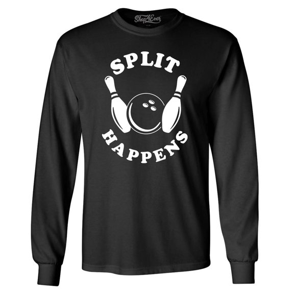 Shop4Ever Men's Split Happens Funny Bowling Long Sleeve Shirt X-Large Black