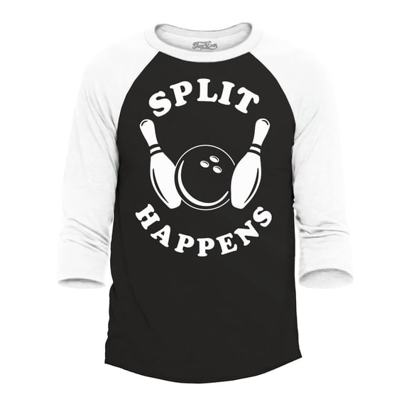 Shop4Ever Men's Split Happens Funny Bowling Raglan Baseball Shirt XX-Large Black/White