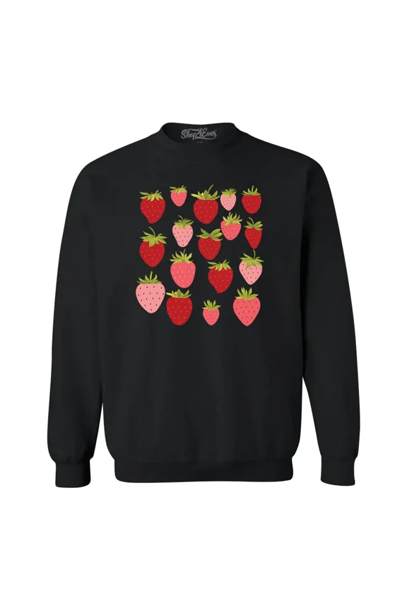 Men's Strawberry Cottagecore Crewneck Sweatshirt Medium Black