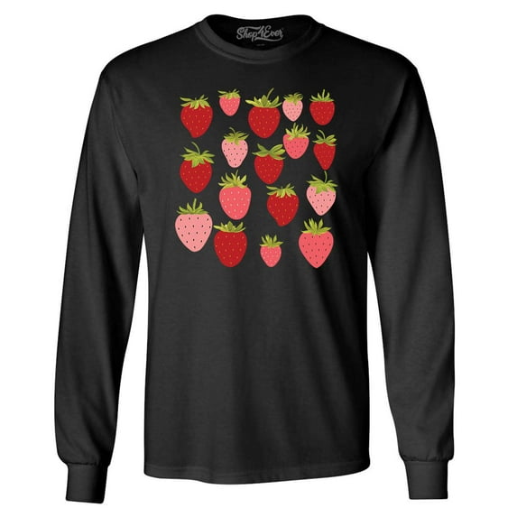 Shop4Ever Men's Strawberry Cottagecore Long Sleeve Shirt 2XL Black