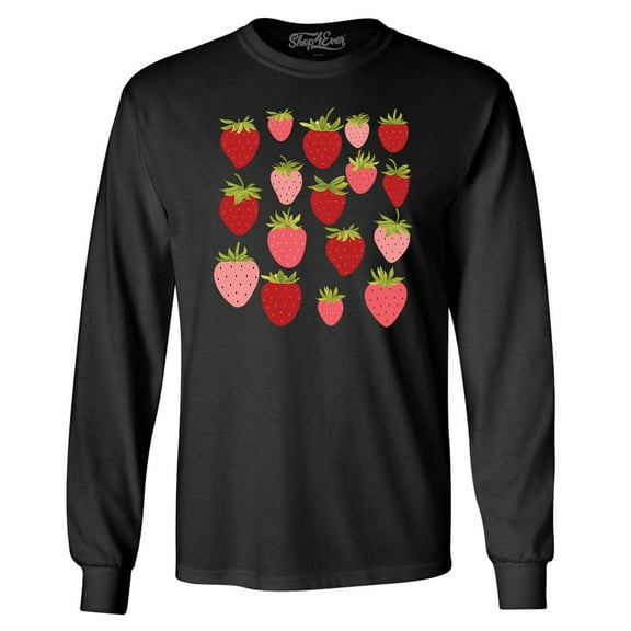 Shop4Ever Men's Strawberry Cottagecore Long Sleeve Shirt Small Black
