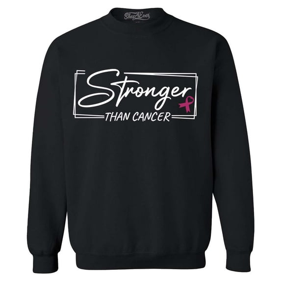 Shop4Ever Men's Stronger Than Cancer Breast Cancer Awareness Crewneck Sweatshirt Small Black