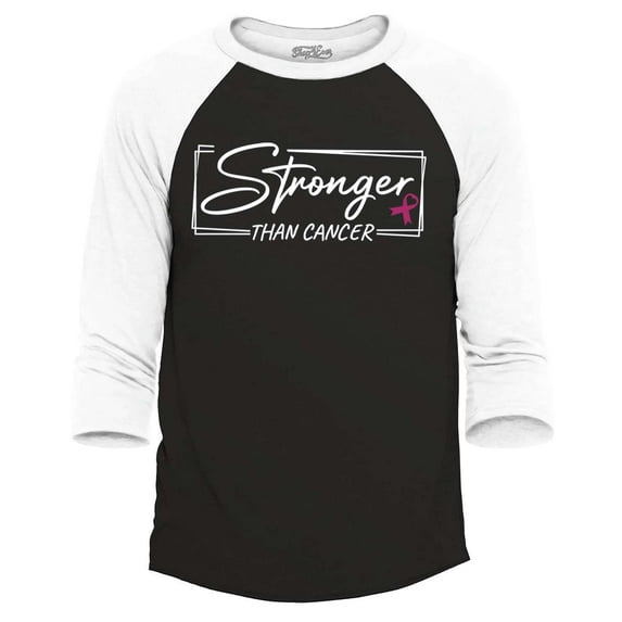 Shop4Ever Men's Stronger Than Cancer Breast Cancer Awareness Raglan Baseball Shirt X-Large Black/White