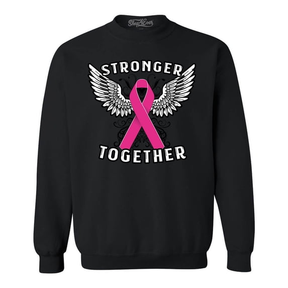Shop4Ever Men's Stronger Together Breast Cancer Awareness Crewneck Sweatshirt Large Black