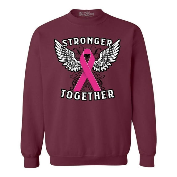 Shop4Ever Men's Stronger Together Breast Cancer Awareness Crewneck Sweatshirt Medium Maroon