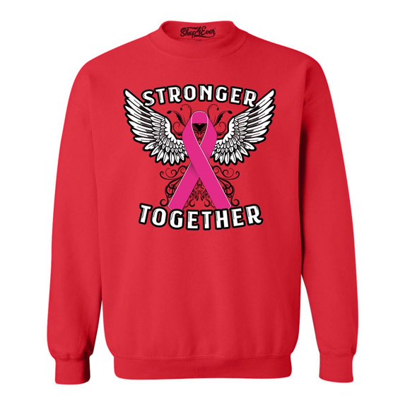 Shop4Ever Men's Stronger Together Breast Cancer Awareness Crewneck Sweatshirt Medium Red