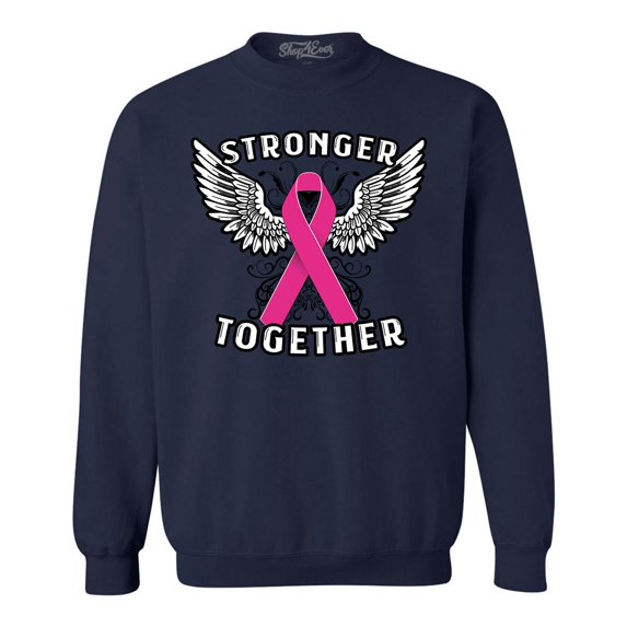 Shop4Ever Men's Stronger Together Breast Cancer Awareness Crewneck Sweatshirt Small Navy