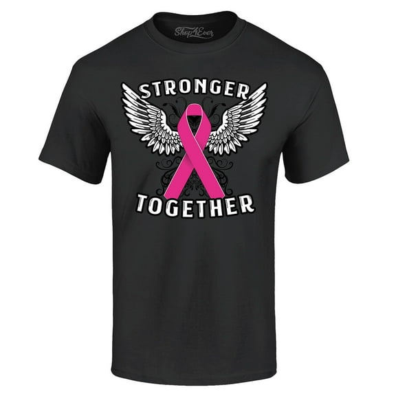 Shop4Ever Men's Stronger Together Breast Cancer Awareness Graphic T-shirt Large Black