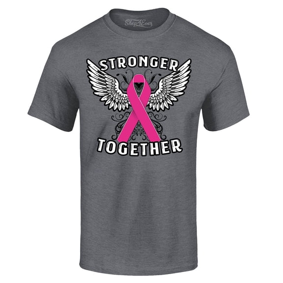 Shop4Ever Men's Stronger Together Breast Cancer Awareness Graphic T-shirt Medium Dark Heather