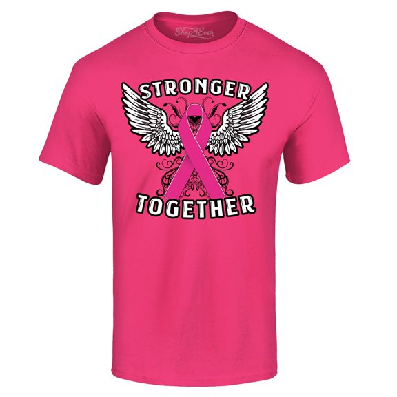 Shop4Ever Men's Stronger Together Breast Cancer Awareness Graphic T-shirt Medium Heliconia Pink
