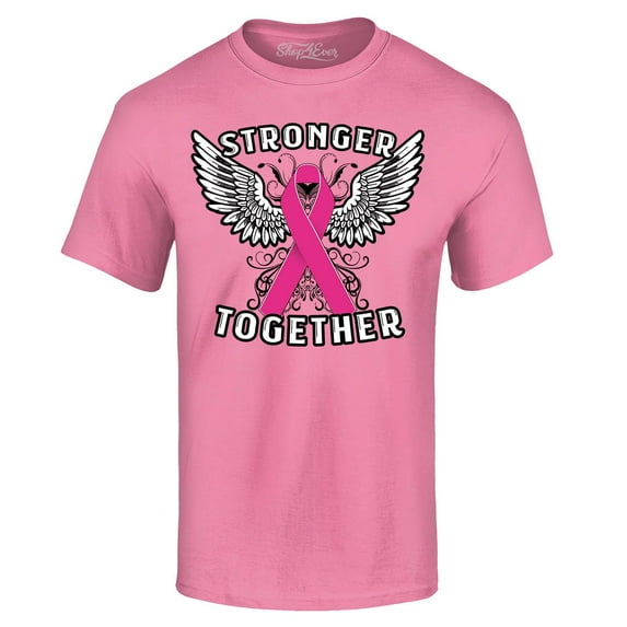 Shop4Ever Men's Stronger Together Breast Cancer Awareness Graphic T-shirt Small Azalea Pink