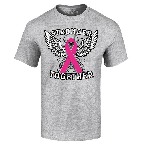Shop4Ever Men's Stronger Together Breast Cancer Awareness Graphic T-shirt Small Sports Grey
