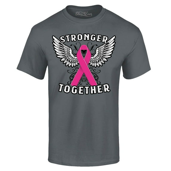 Shop4Ever Men's Stronger Together Breast Cancer Awareness Graphic T-shirt XX-Large Charcoal