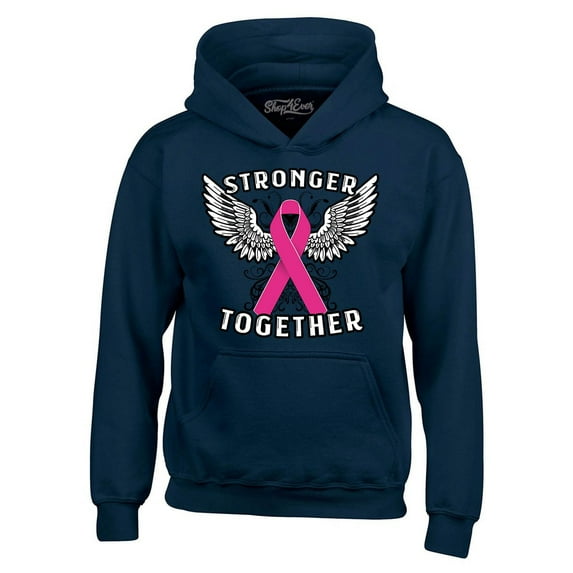 Shop4Ever Men's Stronger Together Breast Cancer Awareness Hooded Sweatshirt Hoodie Large Navy