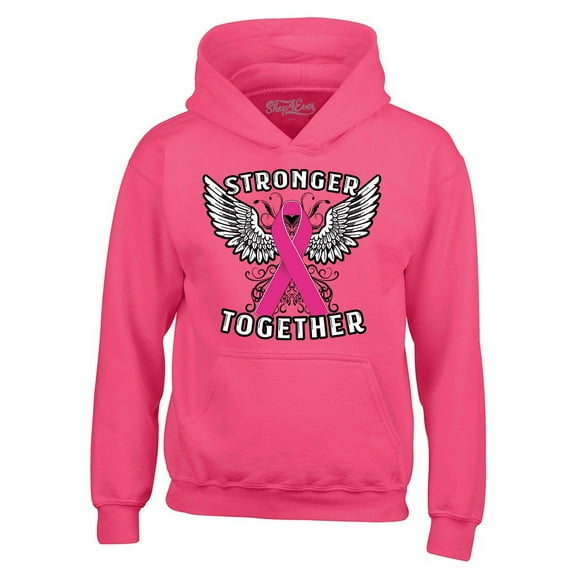 Shop4Ever Men's Stronger Together Breast Cancer Awareness Hooded Sweatshirt Hoodie Medium Heliconia Pink