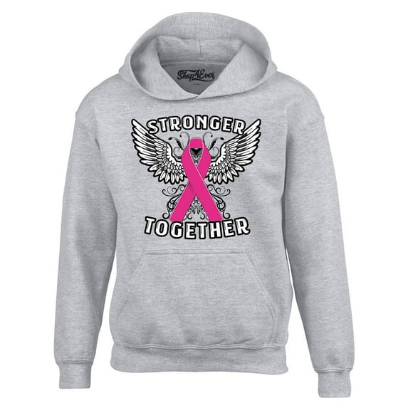 Shop4Ever Men's Stronger Together Breast Cancer Awareness Hooded Sweatshirt Hoodie X-Large Sports Grey