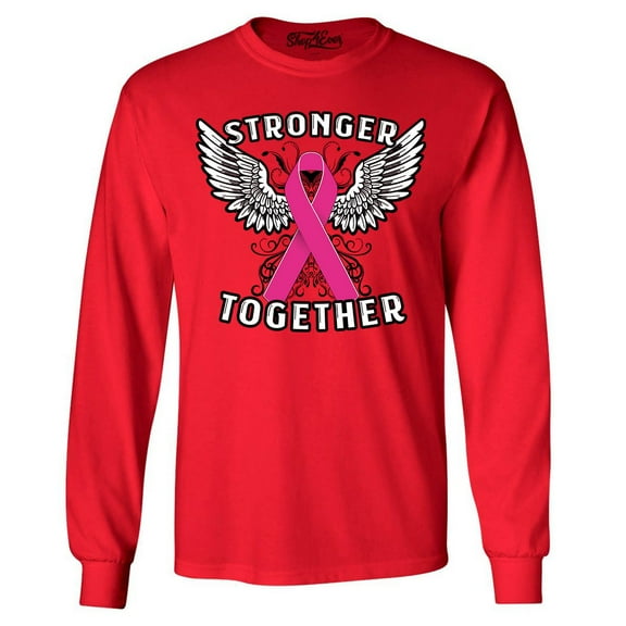 Shop4Ever Men's Stronger Together Breast Cancer Awareness Long Sleeve Shirt XXX-Large Red