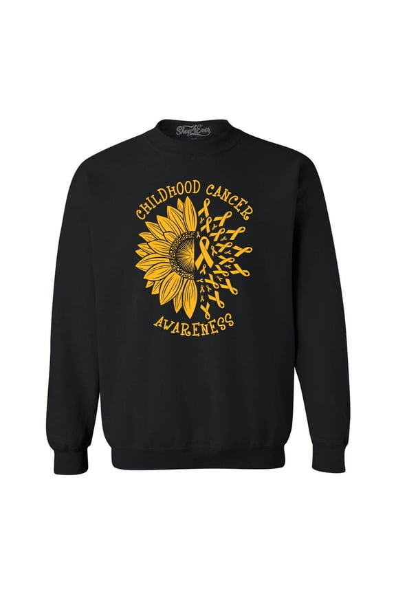 Men's Sunflower Gold Ribbon Crewneck Sweatshirt XXXX-Large Black