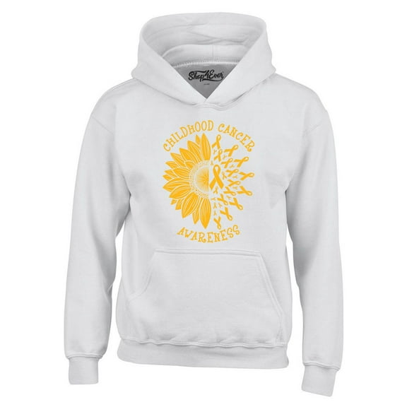 Shop4Ever Men's Sunflower Gold Ribbon  Hooded Sweatshirt Hoodie XX-Large White
