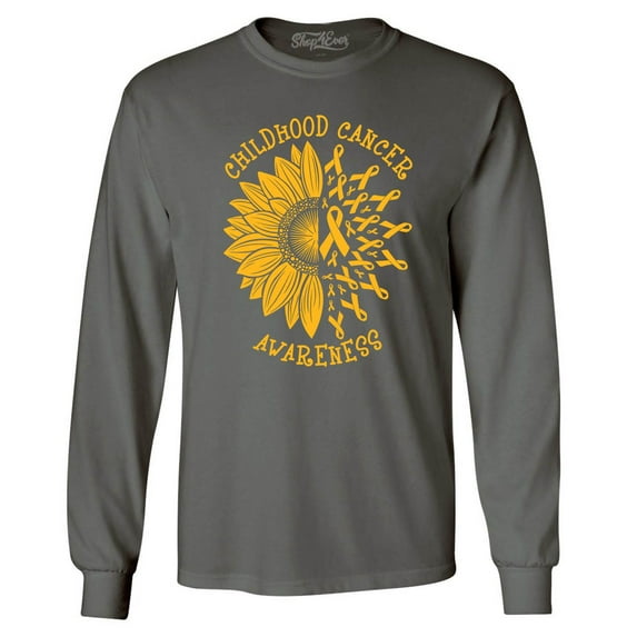 Shop4Ever Men's Sunflower Gold Ribbon Long Sleeve Shirt Medium Charcoal