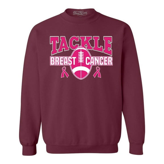 Shop4Ever Men's Tackle Breast Cancer Ribbon Awareness Crewneck Sweatshirt Small Maroon