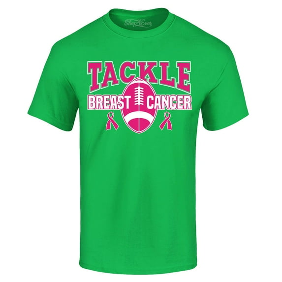 Shop4Ever Men's Tackle Breast Cancer Ribbon Awareness Graphic T-shirt Medium Irish Green