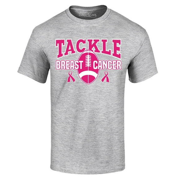 Shop4Ever Men's Tackle Breast Cancer Ribbon Awareness Graphic T-shirt Medium Sports Grey