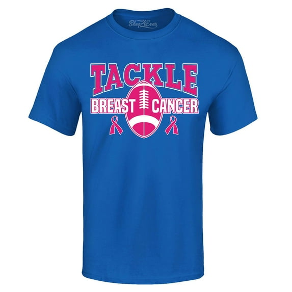 Shop4Ever Men's Tackle Breast Cancer Ribbon Awareness Graphic T-shirt Small Royal Blue