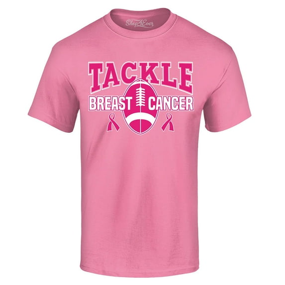Shop4Ever Men's Tackle Breast Cancer Ribbon Awareness Graphic T-shirt X-Large Azalea Pink
