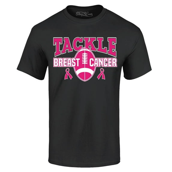 Shop4Ever Men's Tackle Breast Cancer Ribbon Awareness Graphic T-shirt XX-Large Black