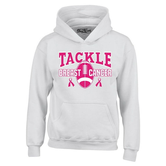 Shop4Ever Men's Tackle Breast Cancer Ribbon Awareness Hooded Sweatshirt Hoodie Large White