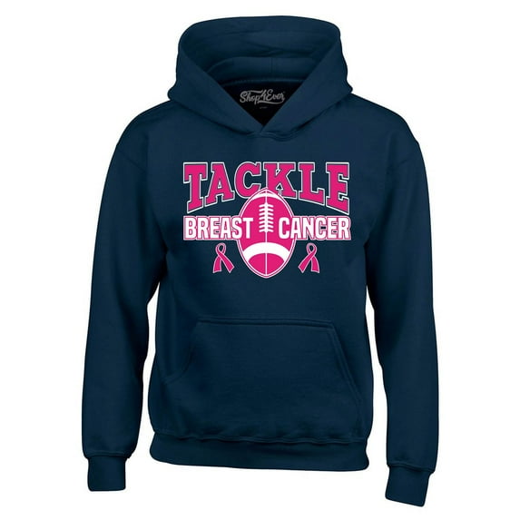 Shop4Ever Men's Tackle Breast Cancer Ribbon Awareness Hooded Sweatshirt Hoodie Medium Navy