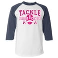 thumbnail image 1 of Shop4Ever Men's Tackle Breast Cancer Ribbon Awareness Raglan Baseball Shirt Small White/Navy, 1 of 5
