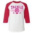 thumbnail image 1 of Shop4Ever Men's Tackle Breast Cancer Ribbon Awareness Raglan Baseball Shirt X-Large White/Red, 1 of 5